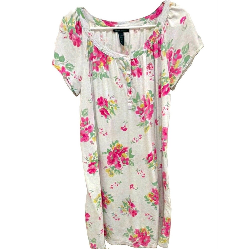 Lauren Ralph Lauren Floral Knit Nightgown Women's L 100% Cotton Cottagecore